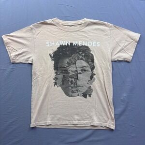 Shawn Mendes Official Graphic‎ Tour T-Shirt Tan Beige Floral Portrait Mens Small